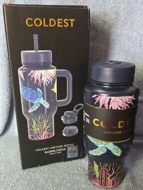 24oz Glowie Turtle Coldest Limitless Ultra Navy Water Bottle W/ Turtle Design